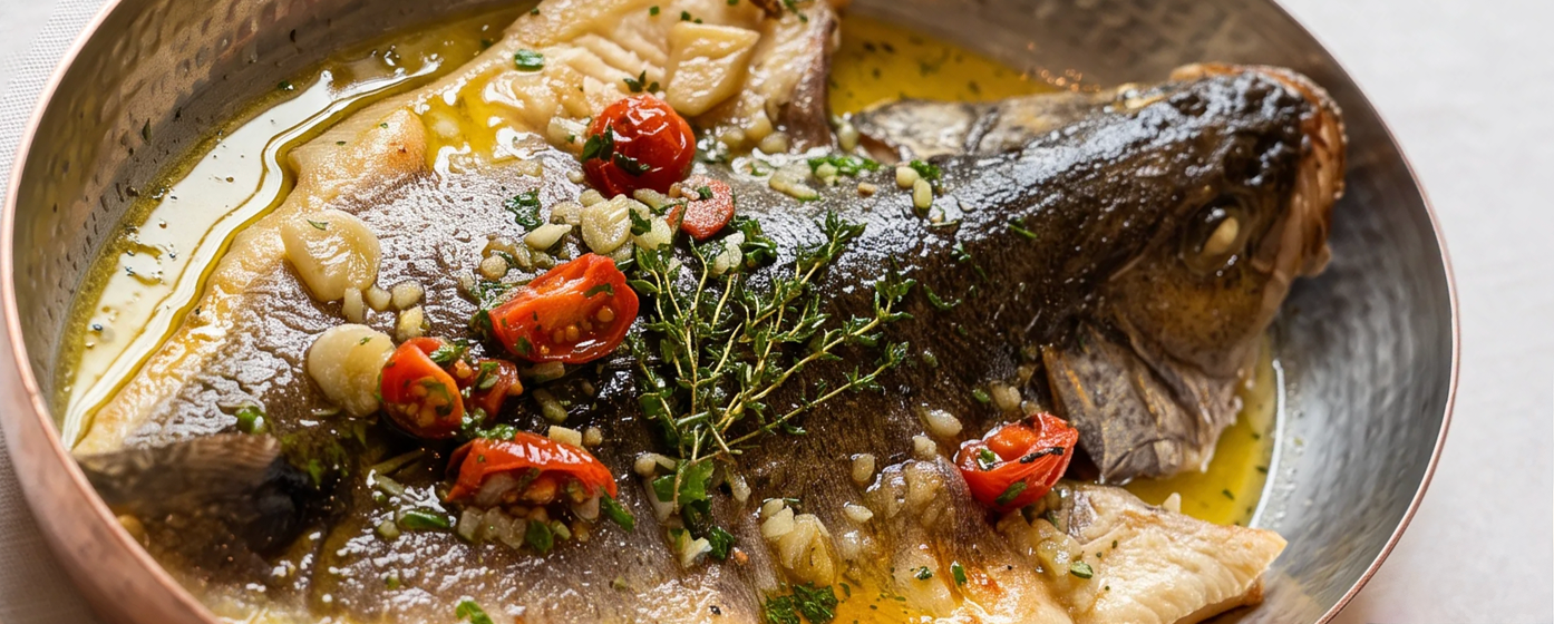 Poisson du marché rôti aux tomates et aux herbes