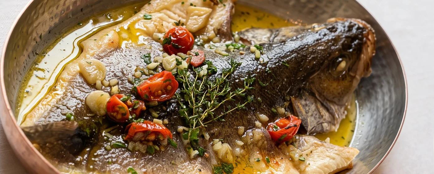 Poisson du marché rôti aux tomates et aux herbes
